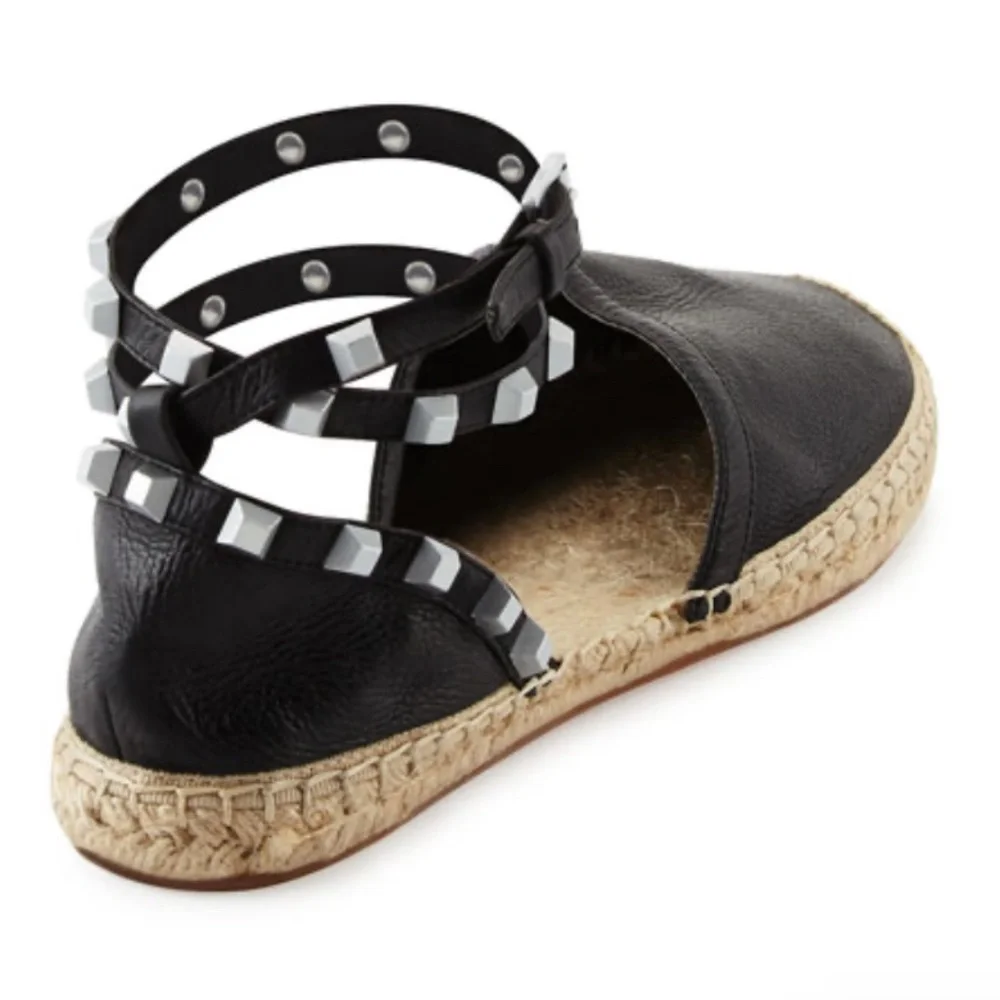NIB $175 Rebecca Minkoff Gilles Studded Espadrille Flat, Black, Size 7!